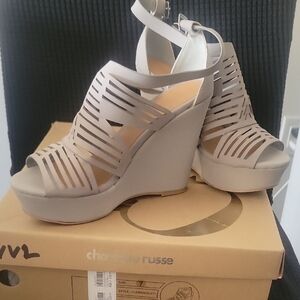 Charlotte Russe Neutral Taupe Laser-Cut Wedge Sandals